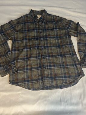 Mens Weatherproof Blue and Brown Plaid Button-Down Shirt Size M